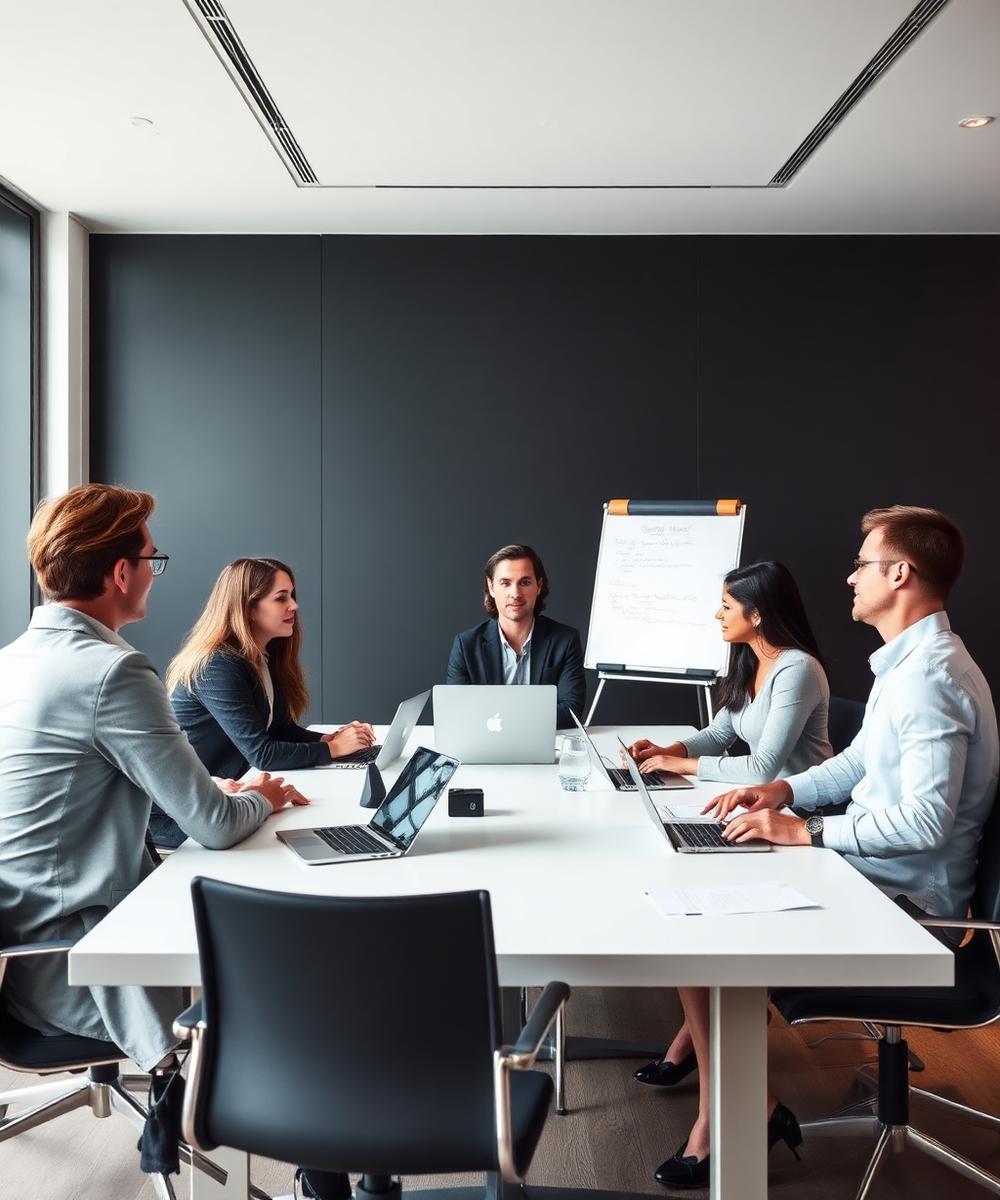 Corporate offsite strategy session in a modern office