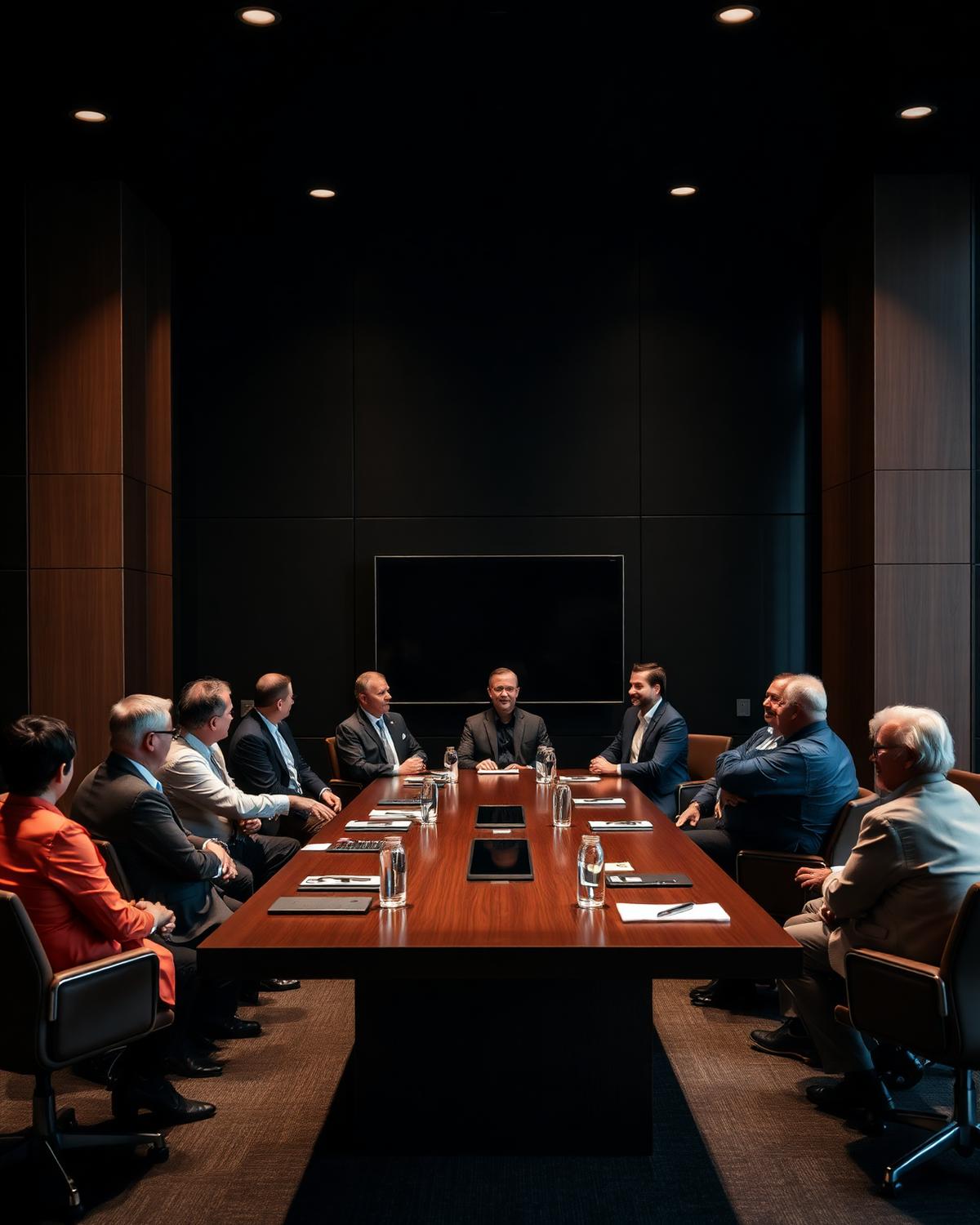 Senior executives in conversation at a corporate roundtable
